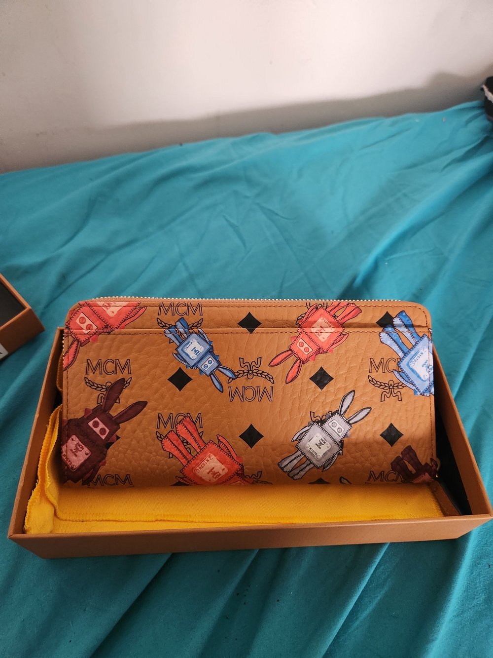 MCM Cognac Bunny Print Zip Wallet